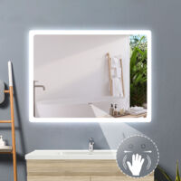 LED Wandspiegel Induktion Badspiegel Badezimmerspiegel Beleuchtung nur Kaltweiß Einstellbare Helligkeit 70x50cm