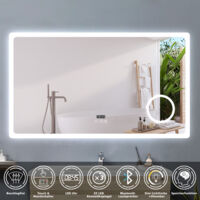 LED Badspiegel Wandspiegel Badezimmerspiegel Touch Beschlagfrei+Uhr+Bluetooth+Kosmetikspiegel+3 Farben Dimmbar+LED Memory Funktion 120 x 70 cm