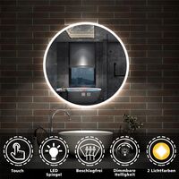 LED Spiegel Rund 60cm 2 Lichtfarbe Kalt/Warmweiß dimmbar Touch Beschlagfrei Badezimmerspiegel 2700K-6500K