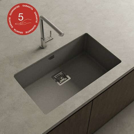 Cuve sous plan POALGI, ZIE 187, Granit, Gris Ash, 75 cm, 1 bac (1/4)
