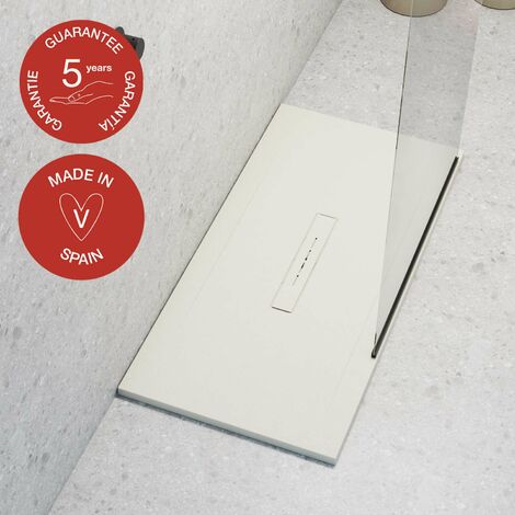 Receveur de douche Poalgi, extraplat, blanc marfil, L.90 x l.100 cm, finition sable, série Clay (1/5)