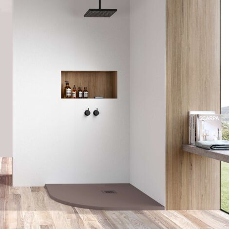Receveur de douche Poalgi, extraplat, semi-circulaire, gris tundra, L.80 x l.80 cm, finition ardoise, série Hos's