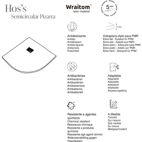 Receveur de douche Poalgi, extraplat, semi-circulaire, gris tundra, L.80 x l.80 cm, finition ardoise, série Hos's