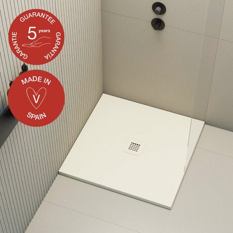 Receveur de douche Poalgi, extraplat, blanc marfil, L.100 x l.100 cm, finition ardoise, série Hos's (1/5)