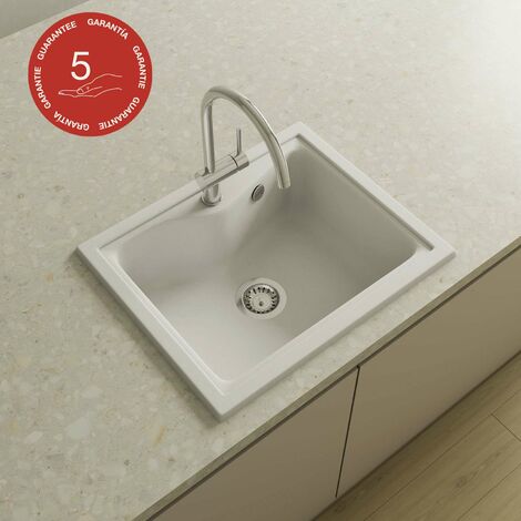 Evier à encastrer POALGI - CITY 320 - Granit - Blanc Snow - 62 cm - 1 bac (1/5)