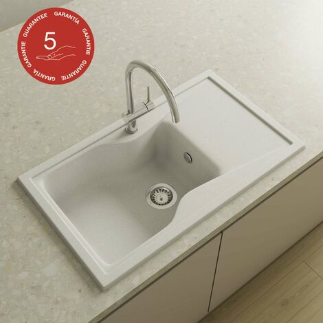 Evier à encastrer POALGI - CITY 321 - Granit - Blanc Snow - 86 cm - 1 bac (1/5)