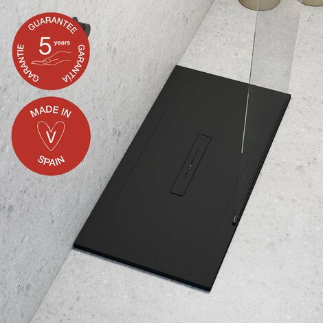 Receveur de douche Poalgi, extraplat, noir anthracite, L.90 x l.140 cm, finition sable, série Clay (1/5)