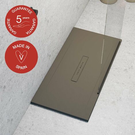 Receveur de douche Poalgi, extraplat, gris tundra, L.90 x l.100 cm, finition sable, série Clay (1/5)