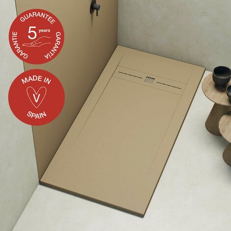 Receveur de douche Poalgi, extraplat, beige albero, L.90 x l.140 cm, finition ardoise, série Gneis (1/5)