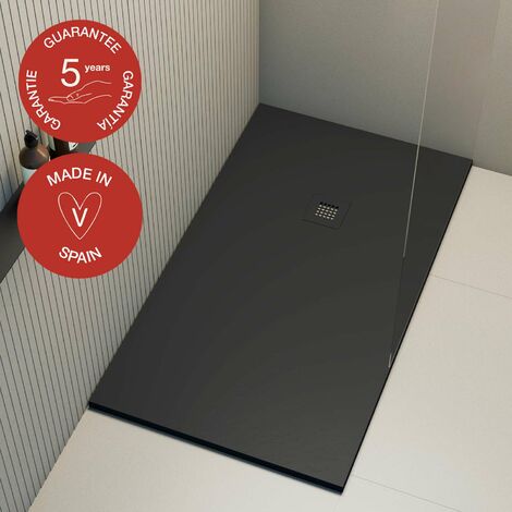 Receveur de douche Poalgi, extraplat, noir anthracite, L.70 x l.160 cm, finition ardoise, série Hos's (1/5)