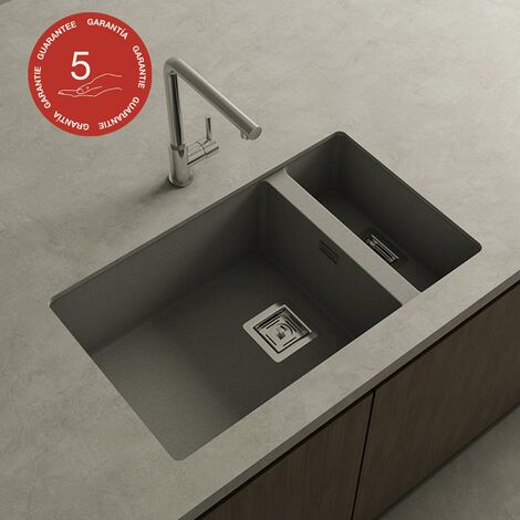 Cuve sous plan POALGI, ZIE 183, Granit, Gris Ash, 75 cm, 2 bacs (1/4)