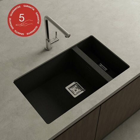 Cuve sous plan POALGI, ZIE 183, Granit, Noir Basalt, 75 cm, 2 bacs (1/4)