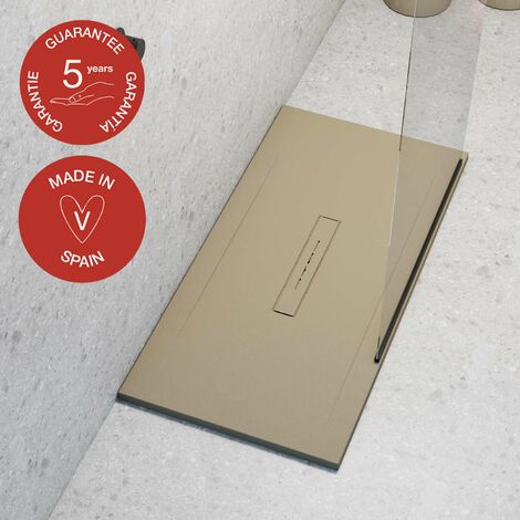 Receveur de douche Poalgi, extraplat, beige albero, L.90 x l.100 cm, finition sable, série Clay (1/5)