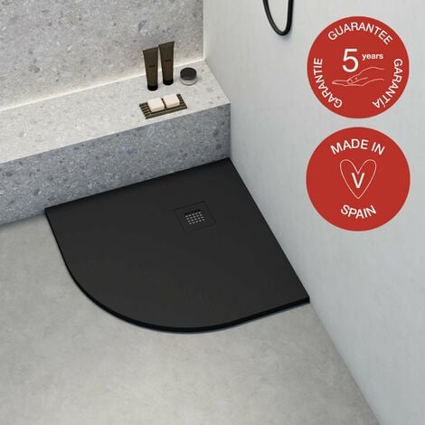 Receveur de douche Poalgi, extraplat, semi-circulaire, noir antracita, L.90 x l.90 cm, finition ardoise, série Hos's