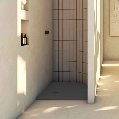 Receveur de douche Poalgi, extraplat, semi-circulaire, noir antracita, L.90 x l.90 cm, finition ardoise, série Hos's