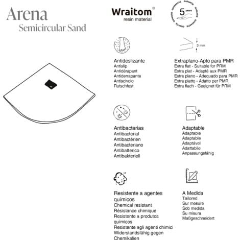 Receveur de douche Poalgi, extraplat, semi-circulaire, noir antracita, L.90 x l.90 cm, finition ardoise, série Hos's