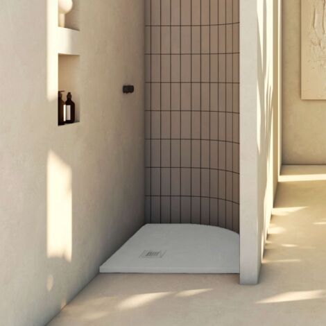 Receveur de douche Poalgi, extraplat, semi-circulaire, gris humo, L.90 x l.90 cm, finition ardoise, série Hos's