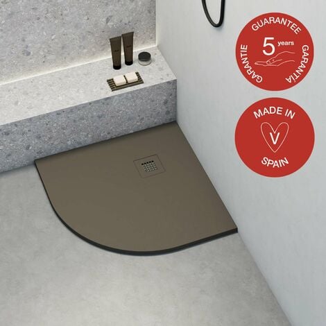 Receveur de douche Poalgi, extraplat, semi-circulaire, gris tundra, L.90 x l.90 cm, finition ardoise, série Hos's