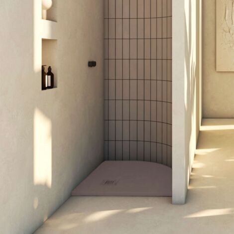 Receveur de douche Poalgi, extraplat, semi-circulaire, gris tundra, L.90 x l.90 cm, finition ardoise, série Hos's