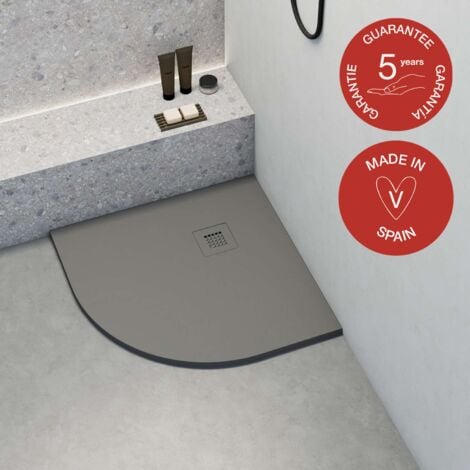 Receveur de douche Poalgi, extraplat, semi-circulaire, gris concret, L.90 x l.90 cm, finition ardoise, série Hos's