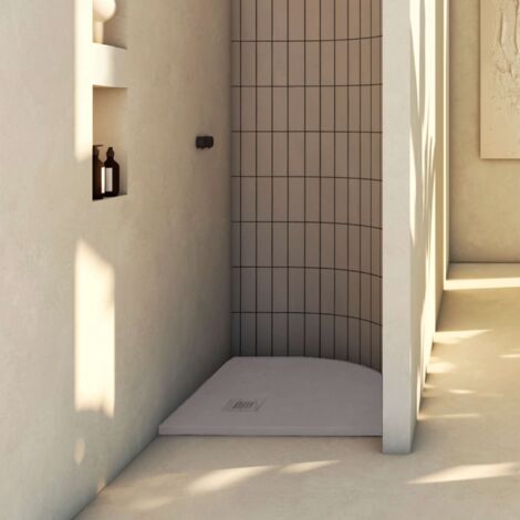 Receveur de douche Poalgi, extraplat, semi-circulaire, gris concret, L.90 x l.90 cm, finition ardoise, série Hos's