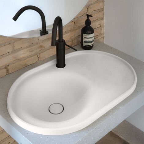 Lavabo semi-encastré POALGI résine Wraitom 64x14,5x42 cm blanc série DAL (1/5)