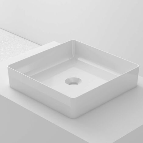 Lavabo à poser IBI céramique 37,5x13x37,5 cm blanc (1/5)