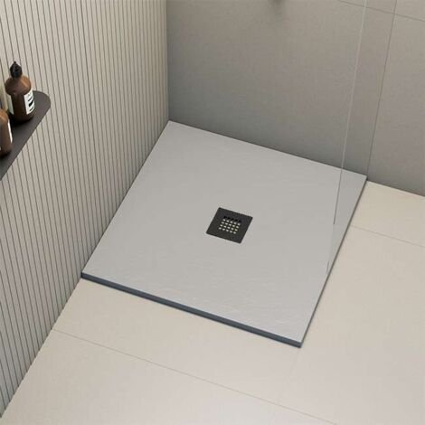 Receveur de douche Poalgi, extraplat, gris humo, L.90 x l.90 cm, grille noire, série Hos's (1/5)