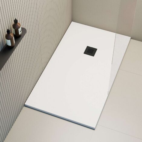 Receveur de douche Poalgi, extraplat, blanc , L.80 x l.190 cm, grille noire, série Hos's (1/5)