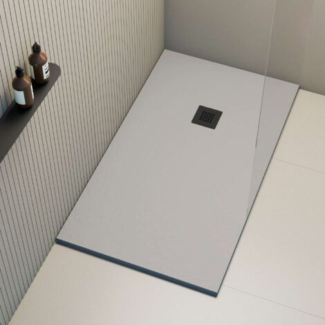 Receveur de douche Poalgi, extraplat, gris humo, L.90 x l.100 cm, grille noire, série Hos's (1/5)