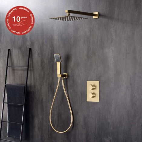 Ensemble de douche encastré thermostatique 2 voies SKY BATH or brossé PVD série ETERNITY