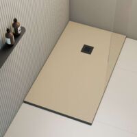 Receveur de douche Poalgi, extraplat, beige albero, L.70 x l.110 cm, grille noire, série Hos's