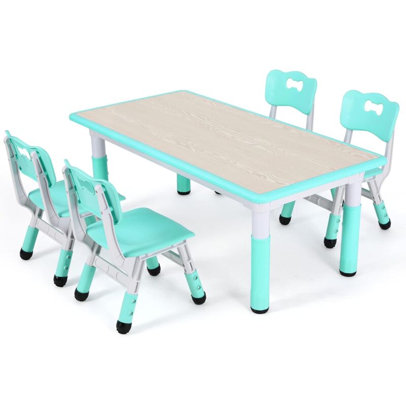 TWOLIIN Table pour enfant réglable en hauteur avec 4 chaises, meubles pour enfants en plastique, groupe de table pour maternelle et chambre d'enfant, ensemble de chaises de table pour garçons et