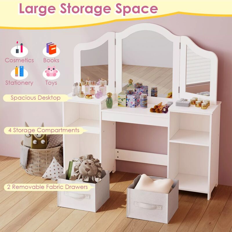 Coiffeuse En Bois Vintage Pour Enfant TikTakToo – Miroir, Accessoires Maquillage, Tiroir, Dès 3 Ans, Idéal Jeu De Rôle Fille