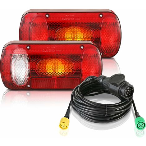 Tlgreen – Feux arrière de remorque 12V avec 6 fonctions – Câble de 5,5 m – Connecteur 13 broches – Résistant aux chocs et intempéries