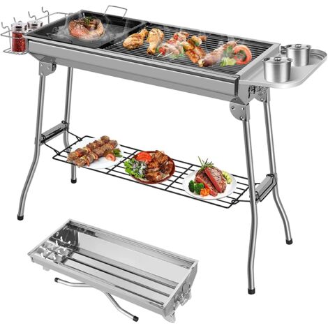 Tlgreen – Barbecue à charbon pliant portable XXL – Acier inoxydable – 105 x 33 cm – Poêle antiadhésive – Pour 5-10 personnes – Camping et jardin (1/5)