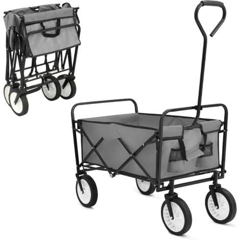 TLGREEN Bollerwagen Faltbar Handwagen Gartenwagen Strandwagen, Transportwagen, 2 Netztaschen, Belastung 80kg, Klappbar, Outdoor, Strand, Camping, Einkaufen (Grau.)