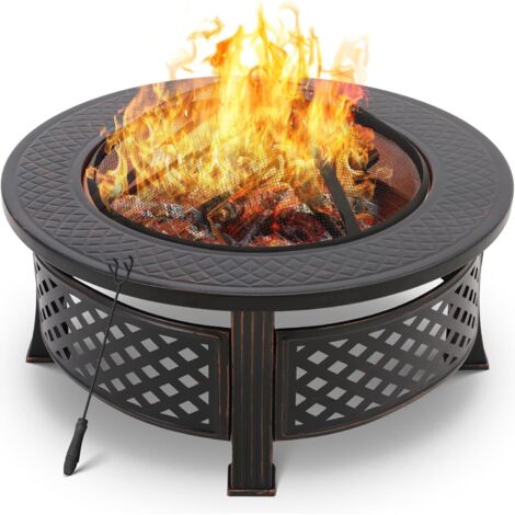 TLGREEN Braséro Barbecue Exterieur avec Housse de Protection, 3 en 1 Cheminée de Jardin, 80x80x54cm, Chauffage en Hiver, avec Grill Acier Inoxydable, Pare-Étincelles, Fourche à feu