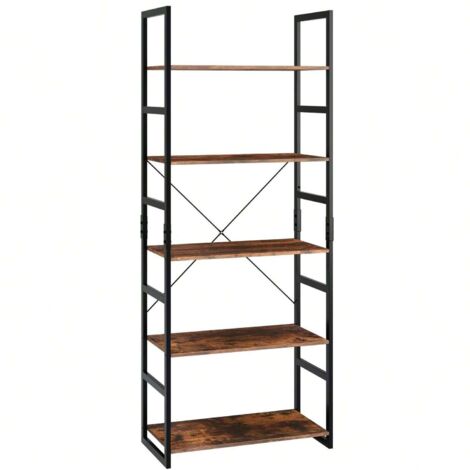 TLGREEN Bibliothèque à 5 Niveaux/Etagère de Rangement-Style Industriel, bibliothèque, séparateur de pièce, étagère de classement, étagère sur pied, armoire polyvalente