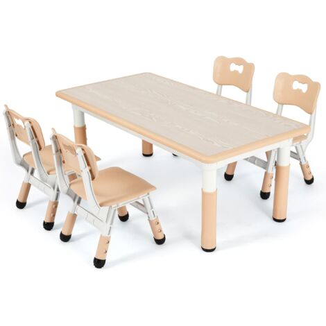 Tlgreen – Table enfant réglable en hauteur 120 x 60 cm avec 4 chaises ergonomiques – Plastique HDPE – Pour activités artistiques et jeux – Jaune