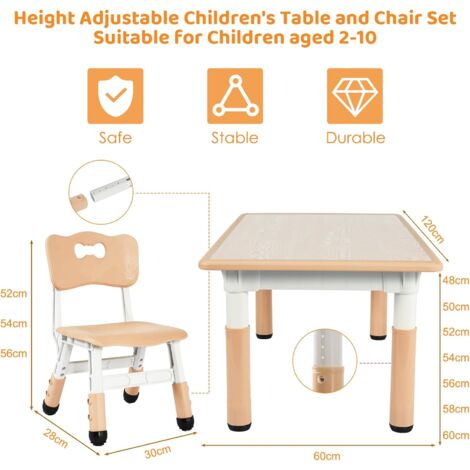 Table Et 4 Chaises Réglables LEADZM Pour Enfants - Bureau Peinture Lavable 2-8 Ans (Gris)