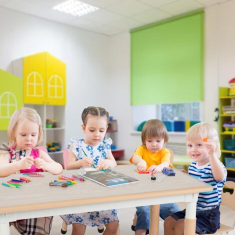 Table Enfants Réglable Hauteur + 4 Chaises TWOLIIN - 120x60 Cm - Plastique HDPE - Pour 2-10 Ans - Couleur Bois