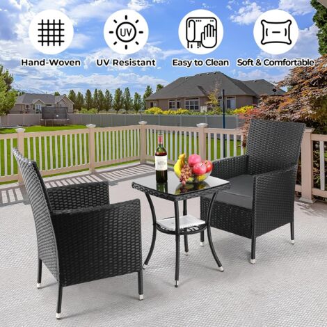 LIFEZEAL Banc Double de Jardin en Rotin PE avec Table en Verre