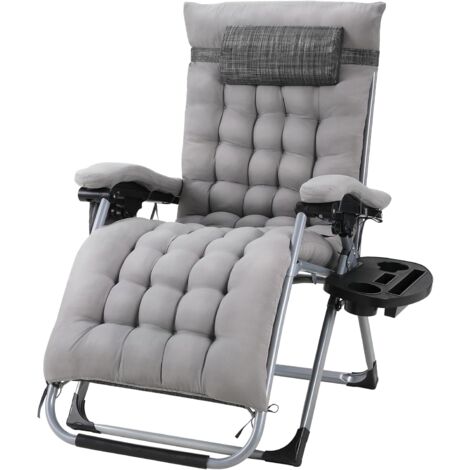 Tlgreen – Chaise longue pliable extra large – Coussin en coton amovible 8 cm – Réglable avec appui-tête et porte-gobelet – Capacité 160 kg
