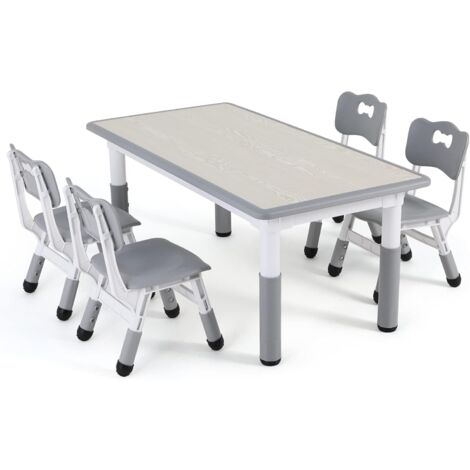 Tlgreen – Table enfant réglable en hauteur 120 x 60 cm avec 4 chaises – Plastique HDPE – Charge max 100 kg – Pour enfants de 2 à 10 ans