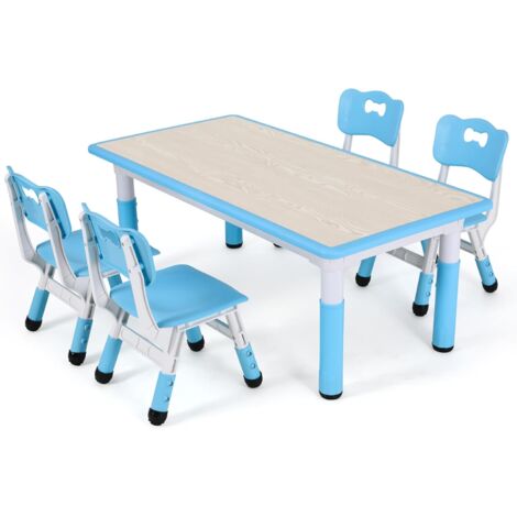 Tlgreen Table pour Enfant avec 4 Chaises, Ensemble de Table pour Enfants réglable en Hauteur, Meubles en Plastique, Table de Peinture pour Garçons et Filles à partir de 2 Ans, Bleu (1/5)