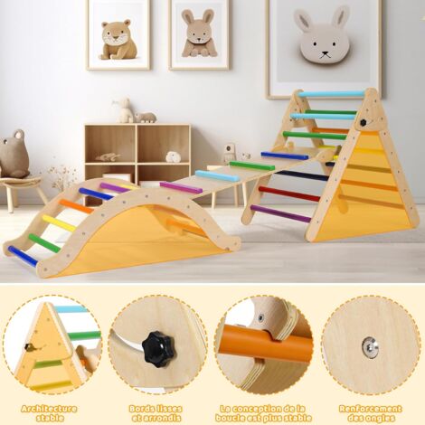 Tlgreen Toboggan pour Triangle d'escalade,Cadre d'escalade pour Enfants, Triangle d'escalade avec Toboggan, échelle d'escalade et Arche d'escalade en Bois pour Enfants, Arche Escalade et Toboggan pour