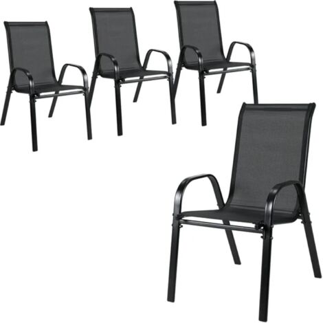 Tlgreen – Lot de 4 chaises de jardin empilables – Acier textilène noir – Dossier haut – Charge max 150 kg – Hauteur d'assise 40 cm