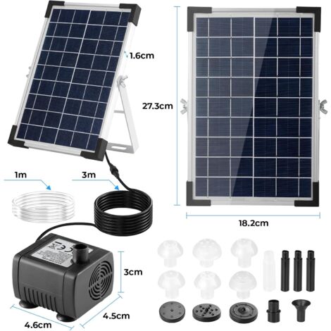 Tlgreen – Fontaine solaire 9V/5W 250L/h – Pompe à eau silencieuse pour bassin – 9 buses – Débit élevé – Câble 3,25m pour installation flexible