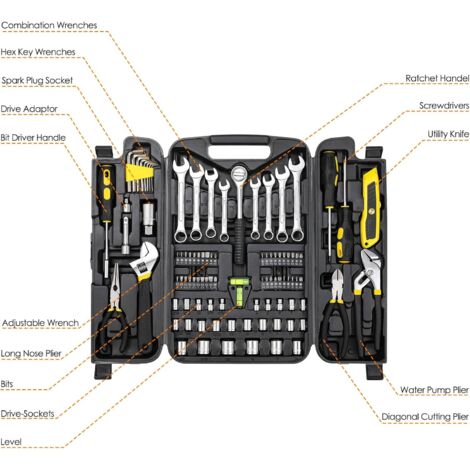 95 Pièces Boîte à Outils, Kits d’Outils Portable Caisse Outils inclu Kit Tournevis, Jeux de douilles, Outils Bricolage Réparation Combiné Mallette à Outils (1/5)